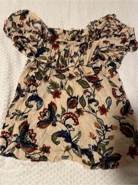 Purple Rain Girls Off-Shoulder Floral Blouse in Cream, Blue & Olive